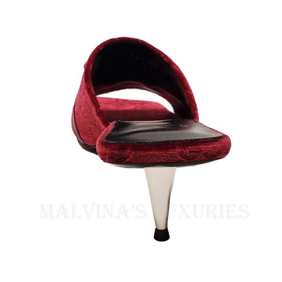 GUCCI SHOES GG LOGO BURGUNDY VELVET w BOW DETAIL SLIDES sz 38 8 US - Picture 10 of 15